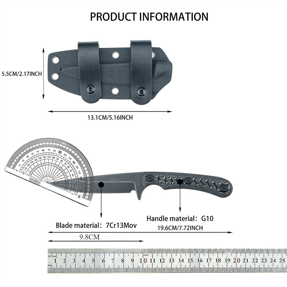 Edc Carry Fixed Blade Knife - Full Tang Fixed Blade Knives 7Cr13MoV