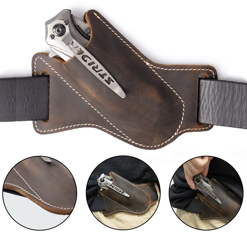 Leather Folding Knife Sheath,  - Edc Carry Pocket Pouch 评论和价格
